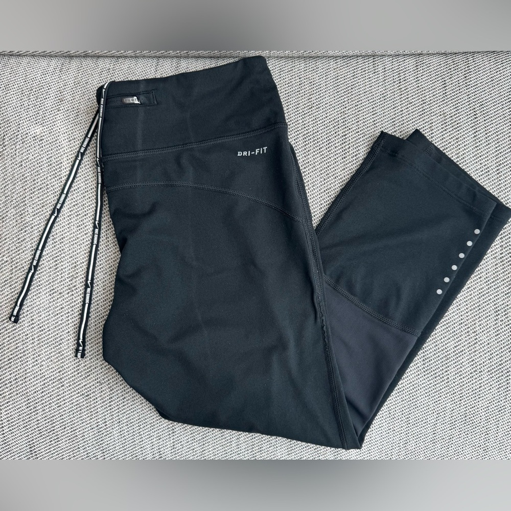 Nike Dri-fit Leggings Capri Running Cropped Black Mesh Womens Size Medium